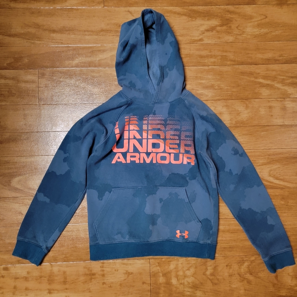 UNDER ARMOUR Cold Gear, Graphic Logo Print Hooded Sweatshirt, Size Youth Large